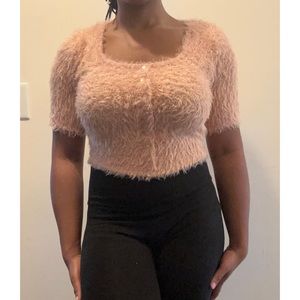 Derek Heart Pink Fuzzy Crop Top